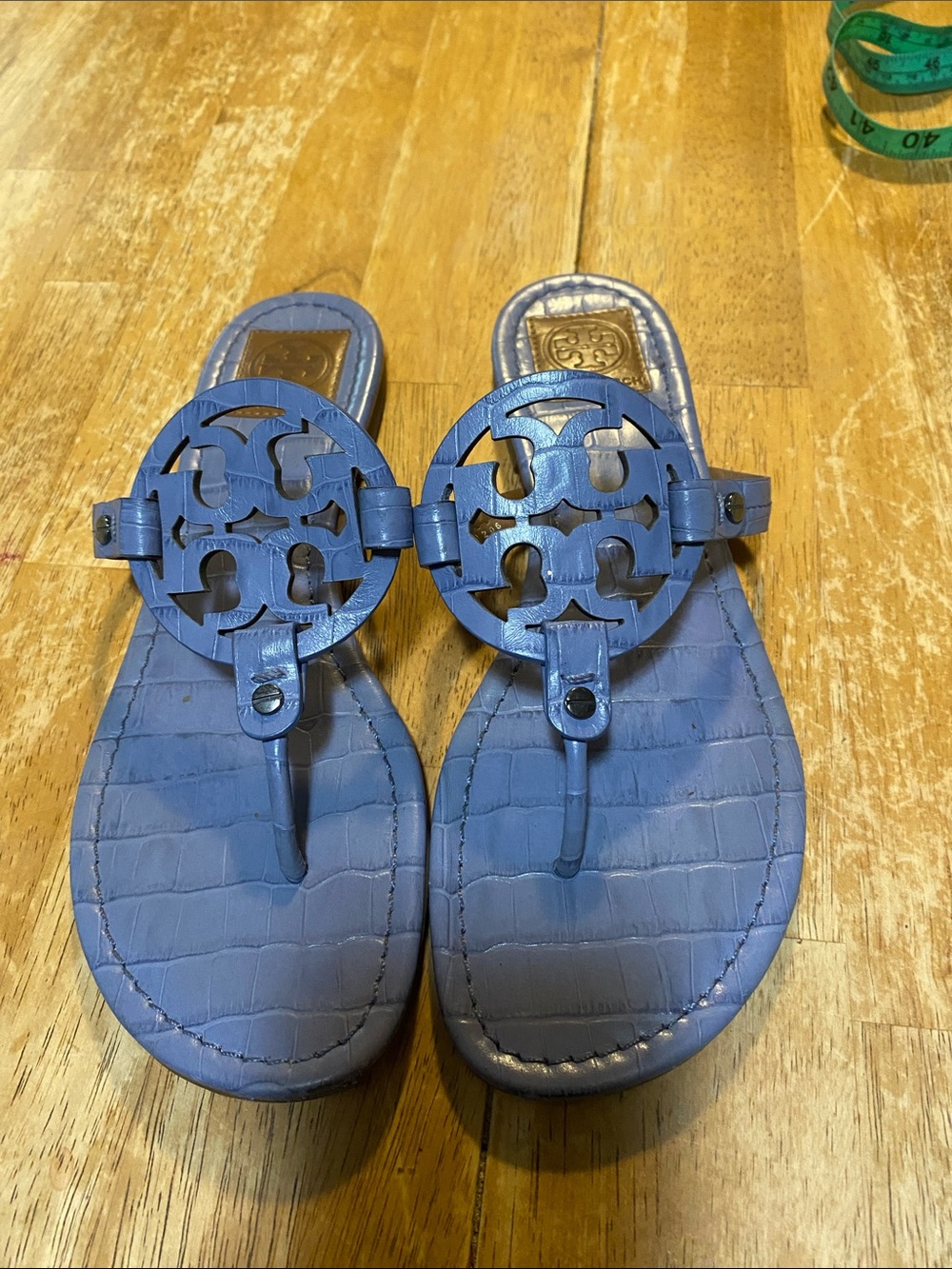 Tory Burch Perforated Logo Thong Sandals in Blue